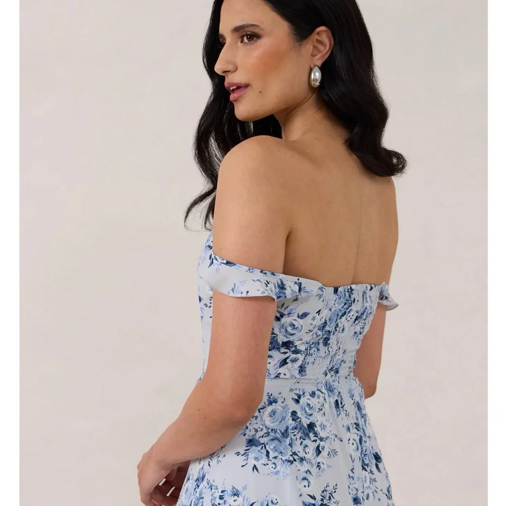 Strapless Floral Dress in Blue Floral - Picture 3 of 7